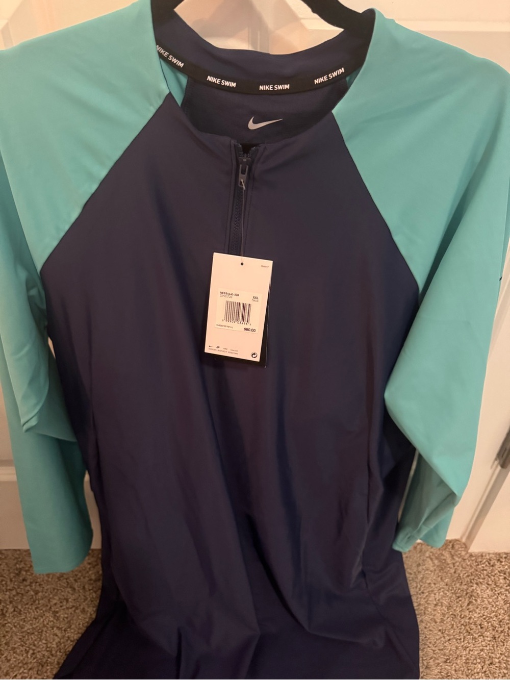 Nike Navy and Aqua Long Sleeve Zip Swim Dress